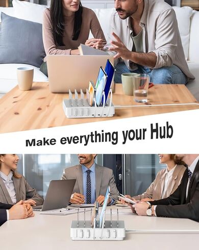 محطة شحن SooPii HomeHub H1 لأجهزة متعددة، شاحن سريع لسطح المكتب بـ 6 منافذ مع 6 كابلات قابلة للسحب (4*C+2*iP)، محطة شحن PD بقدرة 60 وات لأجهزة iPhone/الكمبيوتر اللوحي، منظم شحن خالٍ من التشابك in Saudi Arabia