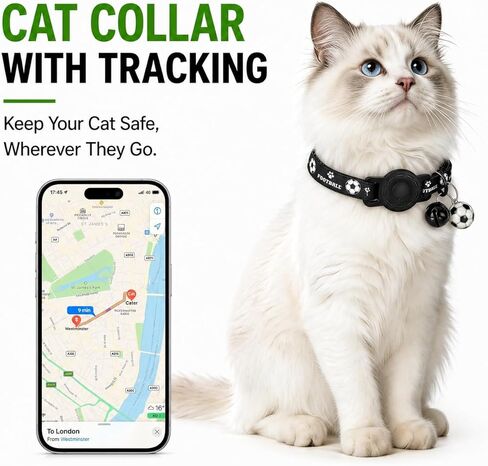 طوق GPS للقطط (Android فقط) متتبع الحيوانات الأليفة، علامة ذكية على طراز كرة القدم متوافقة مع Google Find My، مقاوم للماء بدون رسوم شهرية، طوق تتبع القطط، تصميم يوم كرة القدم لسلامة الحيوانات الأليفة in Saudi Arabia