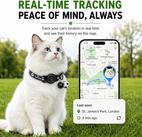 طوق GPS للقطط (Android فقط) متتبع الحيوانات الأليفة، علامة ذكية على طراز كرة القدم متوافقة مع Google Find My، مقاوم للماء بدون رسوم شهرية، طوق تتبع القطط، تصميم يوم كرة القدم لسلامة الحيوانات الأليفة in Saudi Arabia