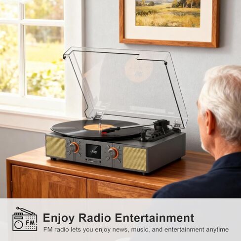 مشغل تسجيل الفينيل VINYLS LINK مع مكبر صوت، قرص دوار بلوتوث ثلاثي السرعات مع راديو FM وشاشة LED، تسجيل USB، تشغيل بطاقة TF، مدخل AUX ومخرج RCA، مشغل تسجيل ريترو محمول للمنزل in Kuwait