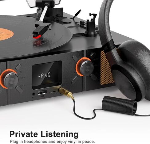 مشغل تسجيل الفينيل VINYLS LINK مع مكبر صوت، قرص دوار بلوتوث ثلاثي السرعات مع راديو FM وشاشة LED، تسجيل USB، تشغيل بطاقة TF، مدخل AUX ومخرج RCA، مشغل تسجيل ريترو محمول للمنزل in Kuwait