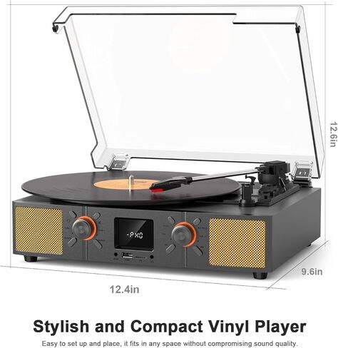 مشغل تسجيل الفينيل VINYLS LINK مع مكبر صوت، قرص دوار بلوتوث ثلاثي السرعات مع راديو FM وشاشة LED، تسجيل USB، تشغيل بطاقة TF، مدخل AUX ومخرج RCA، مشغل تسجيل ريترو محمول للمنزل in Kuwait