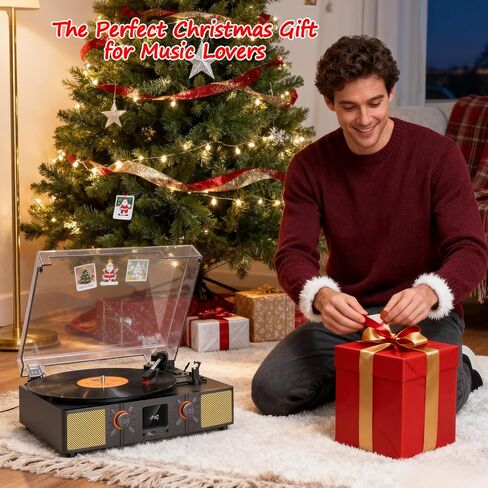 مشغل تسجيل الفينيل VINYLS LINK مع مكبر صوت، قرص دوار بلوتوث ثلاثي السرعات مع راديو FM وشاشة LED، تسجيل USB، تشغيل بطاقة TF، مدخل AUX ومخرج RCA، مشغل تسجيل ريترو محمول للمنزل in Kuwait