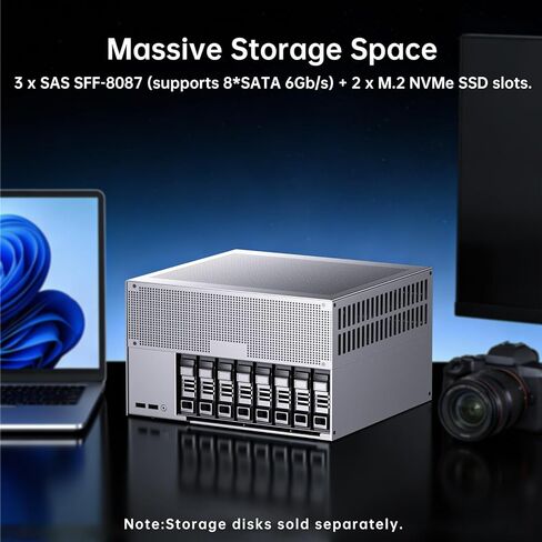 Thdeukoty Desktop NAS 8-Bay, Ultra 9 285H AI CPU, 32GB LPDDR5X 8400Mhz RAM, 2 x 10GbE, 2 x M.2 NVMe Slots, HD/DP, PCIe 4.0 x 8 Slot, USB 4, Support Dual System Network Attached Storage (Diskless) in Saudi Arabia