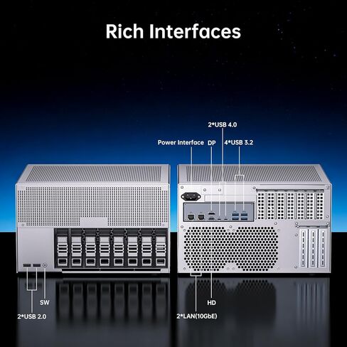 Thdeukoty Desktop NAS 8-Bay, Ultra 9 285H AI CPU, 32GB LPDDR5X 8400Mhz RAM, 2 x 10GbE, 2 x M.2 NVMe Slots, HD/DP, PCIe 4.0 x 8 Slot, USB 4, Support Dual System Network Attached Storage (Diskless) in Saudi Arabia