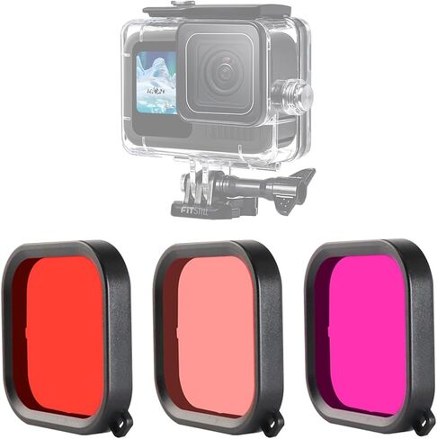 فلتر الغوص ثلاثي الألوان من FitStill متوافق فقط مع غلاف FitStill GoPro Hero 13/12/11/10/9 الأسود المقاوم للماء (غير متوافق مع حافظات سبائك الألومنيوم المقاومة للماء) in Kuwait