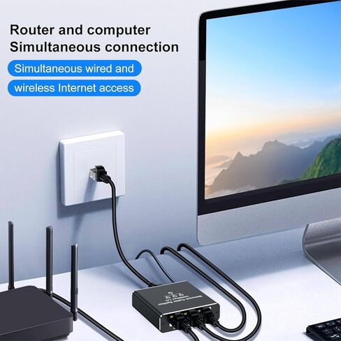 موزع جيجابت إيثرنت 1 إلى 3 - مقسم شبكة مع كابل طاقة USB، محول إنترنت RJ45 بسرعة عالية 1000 ميجابت في الثانية لكابل Cat 5/5e/6/7/8 [3 أجهزة متصلة بالشبكة في وقت واحد] in Kuwait
