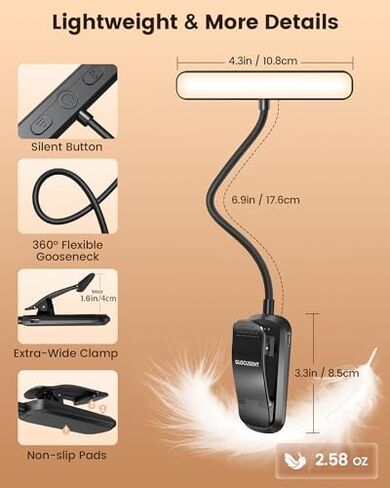 ضوء كتاب Glocusent USB قابل لإعادة الشحن مع 3 أوضاع للضوء الأحمر in Kuwait