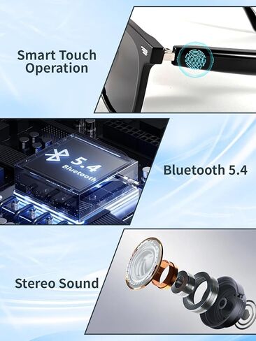 Smart Glasses Sunglasses for Men & Women, Bluetooth Glasses with Open-Ear Speaker, Smart Audio Sunglasses with UV400 Lenses, AI Assistant, Hands-Free Calls & Music for Driving, Cycling in Kuwait