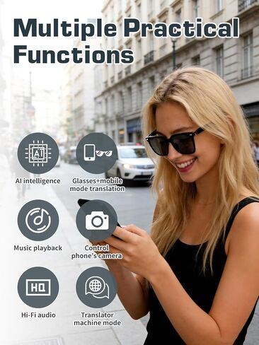 Smart Glasses Sunglasses for Men & Women, Bluetooth Glasses with Open-Ear Speaker, Smart Audio Sunglasses with UV400 Lenses, AI Assistant, Hands-Free Calls & Music for Driving, Cycling in Kuwait
