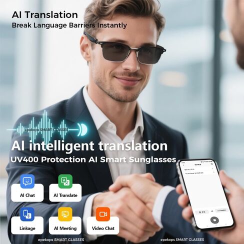 نظارات الذكاء الاصطناعي الذكية نظارات صوتية بلوتوث نظارات شمسية، ترجمة، موسيقى، مكالمات، مساعد صوتي، مكبرات صوت ستيريو مفتوحة الأذن، نظارات ترجمة خفيفة الوزن، حماية من الأشعة فوق البنفسجية للرجال والنساء في الهواء الطلق in Kuwait