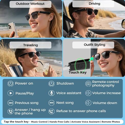 نظارات الذكاء الاصطناعي الذكية نظارات صوتية بلوتوث نظارات شمسية، ترجمة، موسيقى، مكالمات، مساعد صوتي، مكبرات صوت ستيريو مفتوحة الأذن، نظارات ترجمة خفيفة الوزن، حماية من الأشعة فوق البنفسجية للرجال والنساء في الهواء الطلق in Kuwait