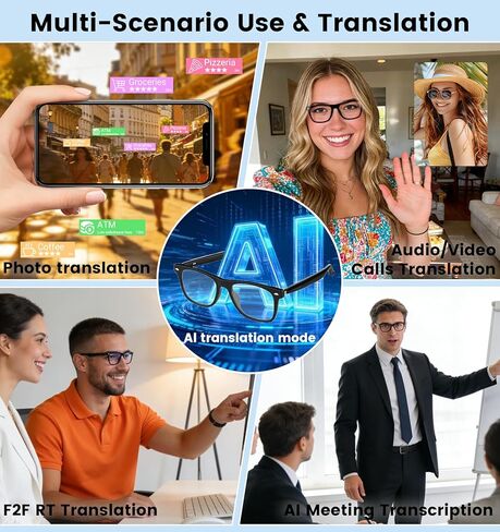 نظارات الذكاء الاصطناعي الذكية للرجال والنساء مع ترجمة فورية وصوت بلوتوث، نظارات ترجمة 115 لغة مع مكبرات صوت مفتوحة للأذن، مكالمات بدون استخدام اليدين، حماية من الضوء الأزرق لهاتف iPhone Android in Kuwait