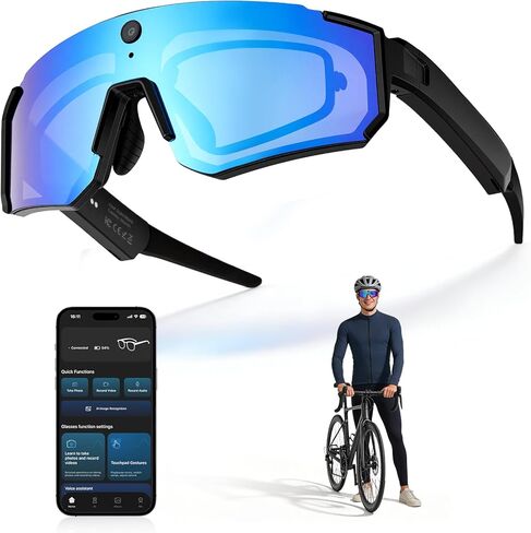AI Smart Glasses with Camera 4K – Video Recording Glasses with EIS Stabilization, ChatGPT Enabled, IP66 Waterproof, Polarized Sports Sunglasses for Cycling, Outdoor Activities – Great Gift for Men in Saudi Arabia