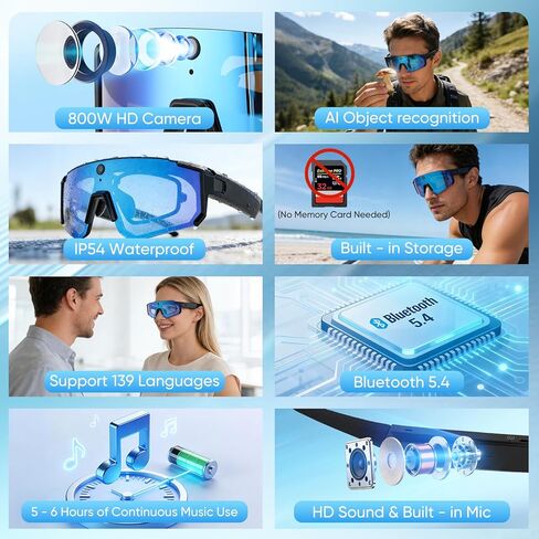 AI Smart Glasses with Camera 4K – Video Recording Glasses with EIS Stabilization, ChatGPT Enabled, IP66 Waterproof, Polarized Sports Sunglasses for Cycling, Outdoor Activities – Great Gift for Men in Saudi Arabia