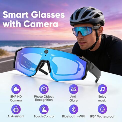 AI Smart Glasses with Camera 4K – Video Recording Glasses with EIS Stabilization, ChatGPT Enabled, IP66 Waterproof, Polarized Sports Sunglasses for Cycling, Outdoor Activities – Great Gift for Men in Saudi Arabia