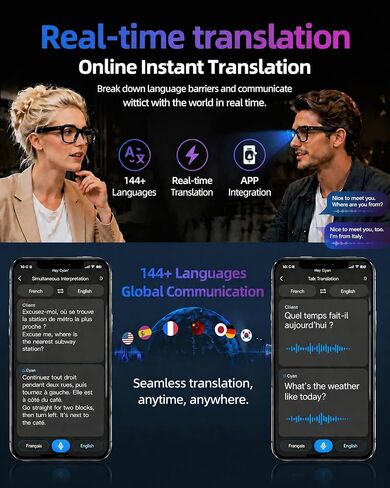 نظارات ذكية بتقنية الذكاء الاصطناعي مع كاميرا، نظارات تسجيل فيديو بدقة 1080 بكسل، نظارات كاميرا بدقة 8 ميجابكسل للرجال والنساء، صوت الذكاء الاصطناعي، ترجمة فورية، عدسات فوتوكروميك، IP65، صوت بلوتوث للسفر والاجتماعات ومدونة الفيديو in Kuwait