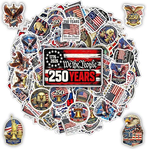 100 PCS Anniversary Stickers Pack, Independence of USA Vinyl Waterproof Stickers, 1776 2026 American Freedom, Eagle Flag Liberty Bell Decals Car Laptop Water Bottle Helmet Scrapbook Gift in Saudi Arabia