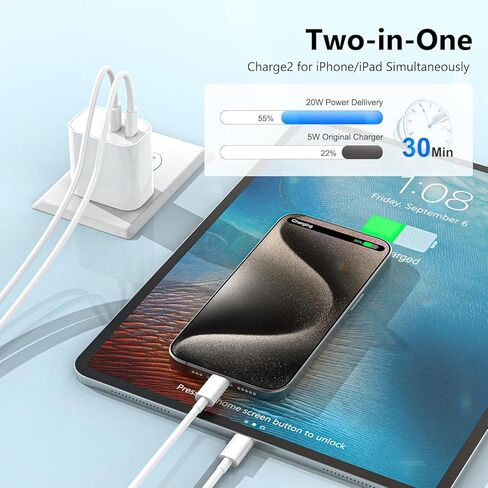مكعب شاحن USB، كتلة شاحن سريع USB C، 4 عبوات شاحن حائط USB C مزدوج المنفذ 20 وات مع كابل شاحن USB C بطول 6 أقدام لهاتف iPhone 17/17 Pro/17 Pro Max/Air/16/16 Plus/16 Pro/16 Pro Max/15/15 Pro/15 Pro Max in Kuwait