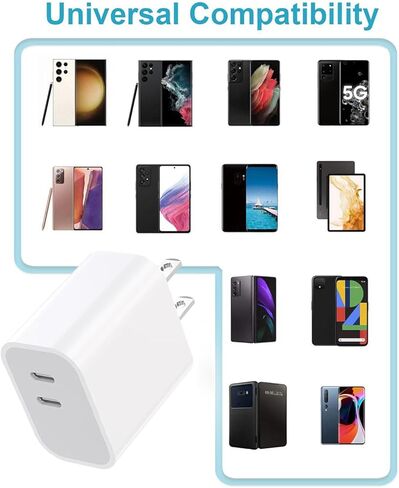 مكعب شاحن USB، كتلة شاحن سريع USB C، 4 عبوات شاحن حائط USB C مزدوج المنفذ 20 وات مع كابل شاحن USB C بطول 6 أقدام لهاتف iPhone 17/17 Pro/17 Pro Max/Air/16/16 Plus/16 Pro/16 Pro Max/15/15 Pro/15 Pro Max in Kuwait