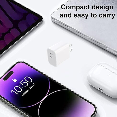 مكعب شاحن USB، كتلة شاحن سريع USB C، 4 عبوات شاحن حائط USB C مزدوج المنفذ 20 وات مع كابل شاحن USB C بطول 6 أقدام لهاتف iPhone 17/17 Pro/17 Pro Max/Air/16/16 Plus/16 Pro/16 Pro Max/15/15 Pro/15 Pro Max in Kuwait