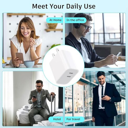 مكعب شاحن USB، كتلة شاحن سريع USB C، 4 عبوات شاحن حائط USB C مزدوج المنفذ 20 وات مع كابل شاحن USB C بطول 6 أقدام لهاتف iPhone 17/17 Pro/17 Pro Max/Air/16/16 Plus/16 Pro/16 Pro Max/15/15 Pro/15 Pro Max in Kuwait