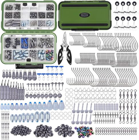 412Pcs Fishing Tackle Kit with Box,Complete Terminal Tackle Assortment-Hooks,Eye Beads,Sinkers & Swivels, Beads & Bobber Stops,Pliers,Fishing Equipment for Freshwater Bass&Trout,Fishing Gift for Men in Saudi Arabia