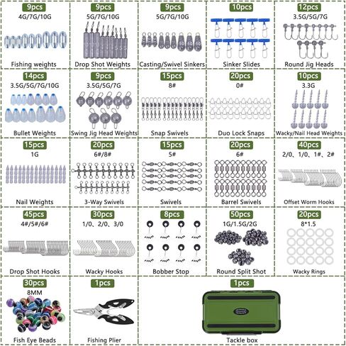 412Pcs Fishing Tackle Kit with Box,Complete Terminal Tackle Assortment-Hooks,Eye Beads,Sinkers & Swivels, Beads & Bobber Stops,Pliers,Fishing Equipment for Freshwater Bass&Trout,Fishing Gift for Men in Saudi Arabia