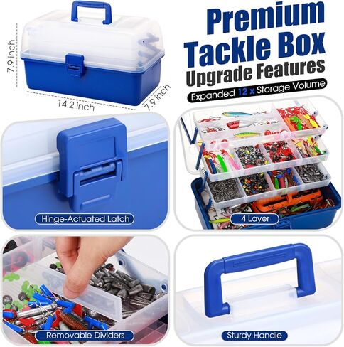 RoundFunny 756 Pcs Large 4 Layer Tackle Box with Tackle Fishing Lures Kit Included, Pliers, Lip Gripper, Hooks, Weights Sinkers, Crankbait Other Accessories, Gear and Equipment, Father's Day Gift in Saudi Arabia