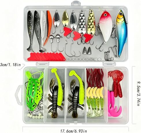 107Pcs Fishing Lures Kit, Including Soft Baits, Crankbaits, Spinners, Treble Hooks, Plastic Worms, Rivet Hooks & Spoon Lures with Tackle Box, for Freshwater & Saltwater Fishing in Saudi Arabia