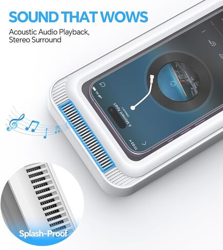 Coolpow Shower Phone Holder Waterproof with Speaker, Waterproof Phone Holder for Shower with 480° Adjustable【Enhanced Sound Quality】 HD Touch Screen Waterproof & Anti-Fog Phone Mount in Saudi Arabia