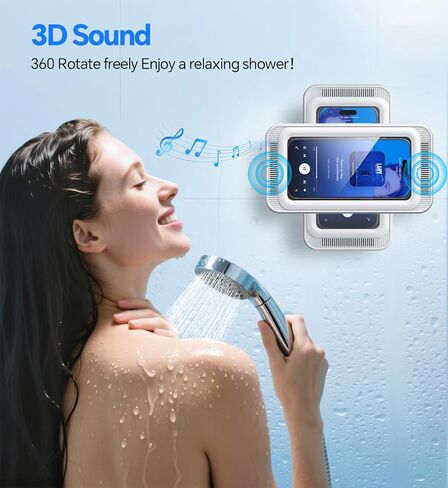 Coolpow Shower Phone Holder Waterproof with Speaker, Waterproof Phone Holder for Shower with 480° Adjustable【Enhanced Sound Quality】 HD Touch Screen Waterproof & Anti-Fog Phone Mount in Saudi Arabia