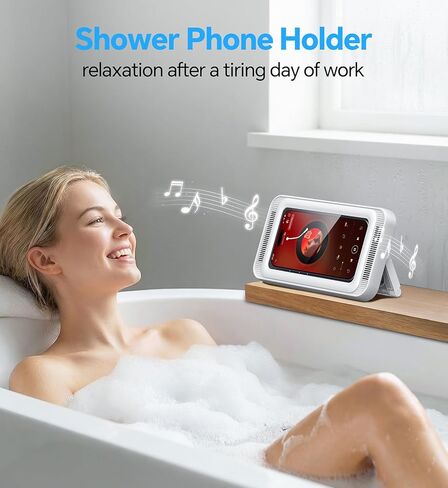 Coolpow Shower Phone Holder Waterproof with Speaker, Waterproof Phone Holder for Shower with 480° Adjustable【Enhanced Sound Quality】 HD Touch Screen Waterproof & Anti-Fog Phone Mount in Saudi Arabia