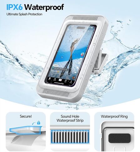 Coolpow Shower Phone Holder Waterproof with Speaker, Waterproof Phone Holder for Shower with 480° Adjustable【Enhanced Sound Quality】 HD Touch Screen Waterproof & Anti-Fog Phone Mount in Saudi Arabia