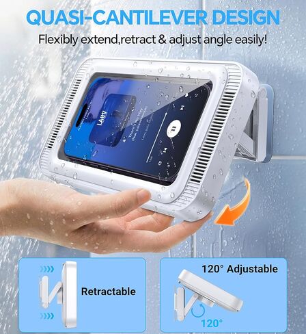 Coolpow Shower Phone Holder Waterproof with Speaker, Waterproof Phone Holder for Shower with 480° Adjustable【Enhanced Sound Quality】 HD Touch Screen Waterproof & Anti-Fog Phone Mount in Saudi Arabia