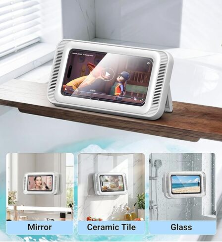 Coolpow Shower Phone Holder Waterproof with Speaker, Waterproof Phone Holder for Shower with 480° Adjustable【Enhanced Sound Quality】 HD Touch Screen Waterproof & Anti-Fog Phone Mount in Saudi Arabia