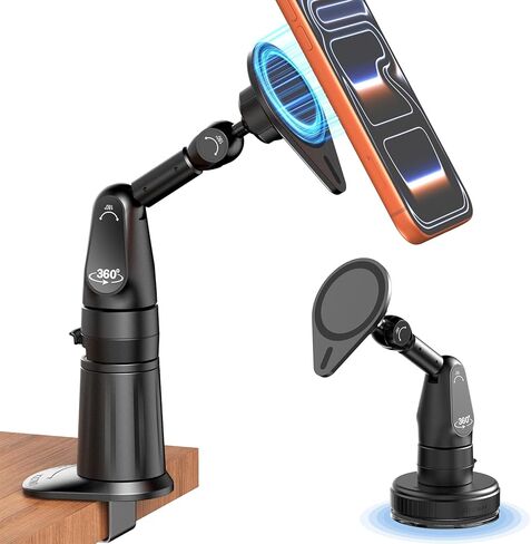 2 in 1 Magnetic Phone Holder Desk Mount, Cell Phone Clamp Clip for Pole Desk, Magnetic Phone Stand with Suction Cup, Compatible for iPhone 17 16,15, 14, 13 12 Pro/Max Samsung Galaxy, Google in Saudi Arabia