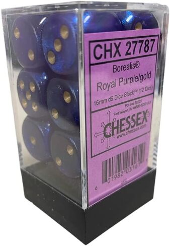 Chessex Borealis 16mm d6 Royal Purple/Gold Luminary Dice Block (12 dice) (27787) in Saudi Arabia