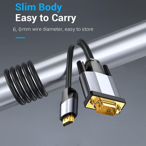 كابل HDMI إلى VGA عالي السرعة بطول 1 متر مطلي بالذهب بدقة 1080 بكسل عالي الدقة - أسود in Kuwait