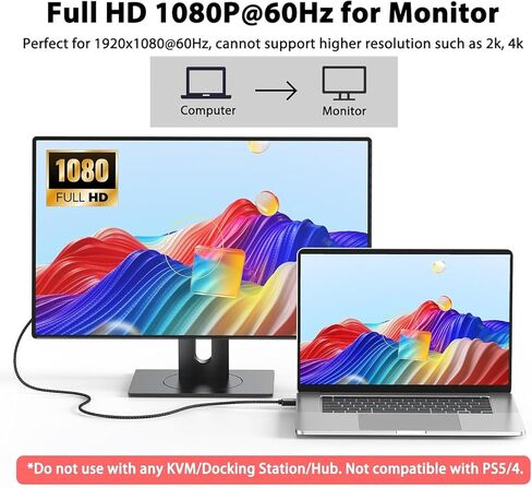 كابل HDMI إلى VGA فائق الوضوح بطول 6 أقدام من النايلون بدقة 1080 بكسل عالي الدقة لـ Raspberry Pi - أسود in Kuwait