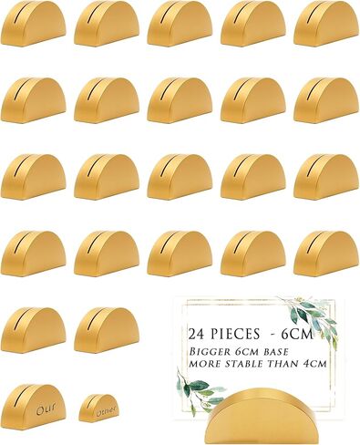 24 Pcs 6cm Large Table Number Holders Stands, Gold Wooden Semicircular Base Place Card Holders for Table | for Wedding, Restaurant Menu, Photo, Office Tag Clips, Party Events Decoration (Gold-24) in Saudi Arabia