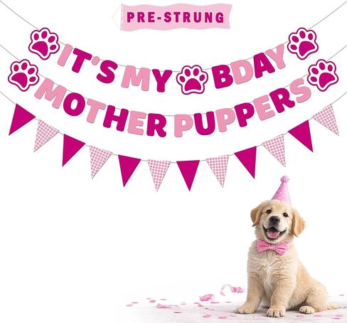 Vicycaty Puppy Dog Birthday Banner, Mother Puppers, It's My Bday, Pink Pennants, 98.43x16.69 inches Cardboard in Saudi Arabia