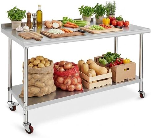 Garvee Kitchen Work Table 48 x 24 Inches, Commercial Stainless Steel Prep Table with Undershelf and Backsplash, Outdoor Processing Utility Table for Restaurant, Home and Hotel in Saudi Arabia