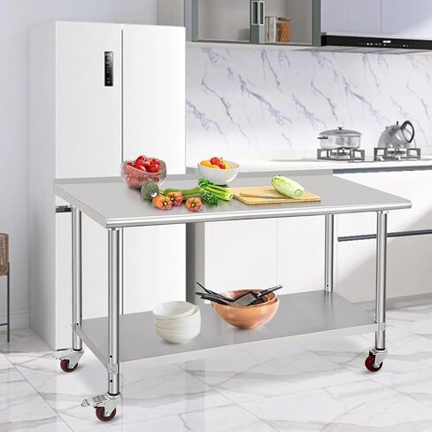 Garvee Kitchen Work Table 48 x 24 Inches, Commercial Stainless Steel Prep Table with Undershelf and Backsplash, Outdoor Processing Utility Table for Restaurant, Home and Hotel in Saudi Arabia