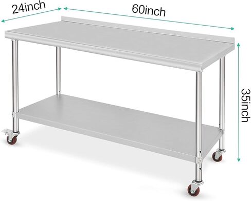 Garvee Kitchen Work Table 48 x 24 Inches, Commercial Stainless Steel Prep Table with Undershelf and Backsplash, Outdoor Processing Utility Table for Restaurant, Home and Hotel in Saudi Arabia