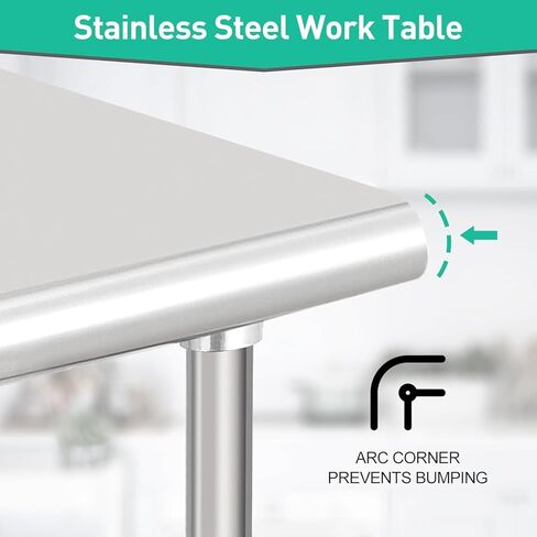 Garvee Kitchen Work Table 48 x 24 Inches, Commercial Stainless Steel Prep Table with Undershelf and Backsplash, Outdoor Processing Utility Table for Restaurant, Home and Hotel in Saudi Arabia