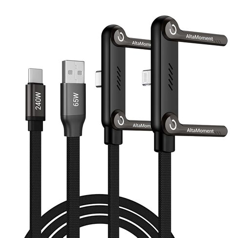 كابل شاحن حامل غير مرئي، كابل شحن سريع للمكتب، كابل USB-A إلى النوع C (65 واط) وكابل USB-C إلى Lightning (240 واط) بطول 4.9 قدم مع حامل معدني قابل للتعديل 360 درجة، شاحن حامل 2 في 1 للألعاب والمكتب in Kuwait
