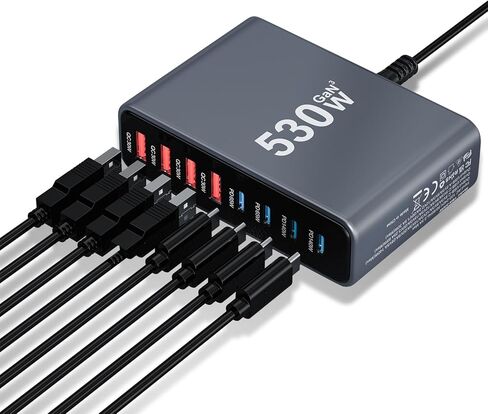 شاحن USB C بقدرة 1000 وات USB C، محور محطة شحن GaN IV 10 منافذ مطور، محول كمبيوتر محمول للشحن السريع بقدرة 140 وات لأجهزة MacBook Pro/Air، DELL، Steam Deck، iPhone 17/16، Galaxy S25/24 in Kuwait