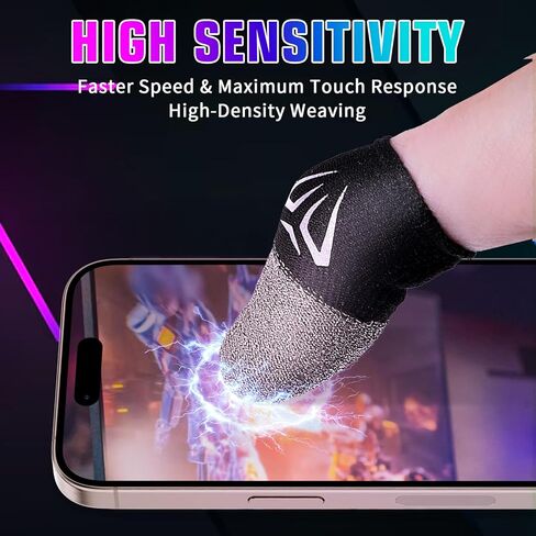 6Pairs Mobile Gaming Finger Sleeves, Ultra-Thin Silver Fiber Breathable Game Compression Thumb Sleeves Covers, Sweatproof Seamless Thumb Protector Support Stabilizer Finger Gloves (12Pcs) in Saudi Arabia