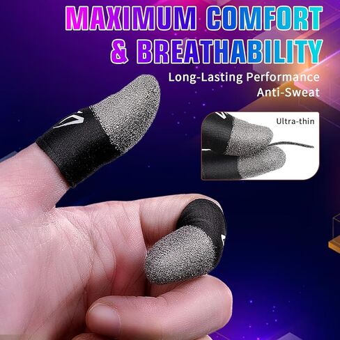 6Pairs Mobile Gaming Finger Sleeves, Ultra-Thin Silver Fiber Breathable Game Compression Thumb Sleeves Covers, Sweatproof Seamless Thumb Protector Support Stabilizer Finger Gloves (12Pcs) in Saudi Arabia